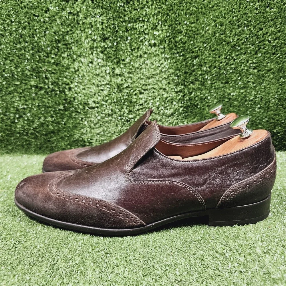 Hugo Boss Brogue Brown Leather Slip On Dress Loafer Shoes Mens Size 44 US 11